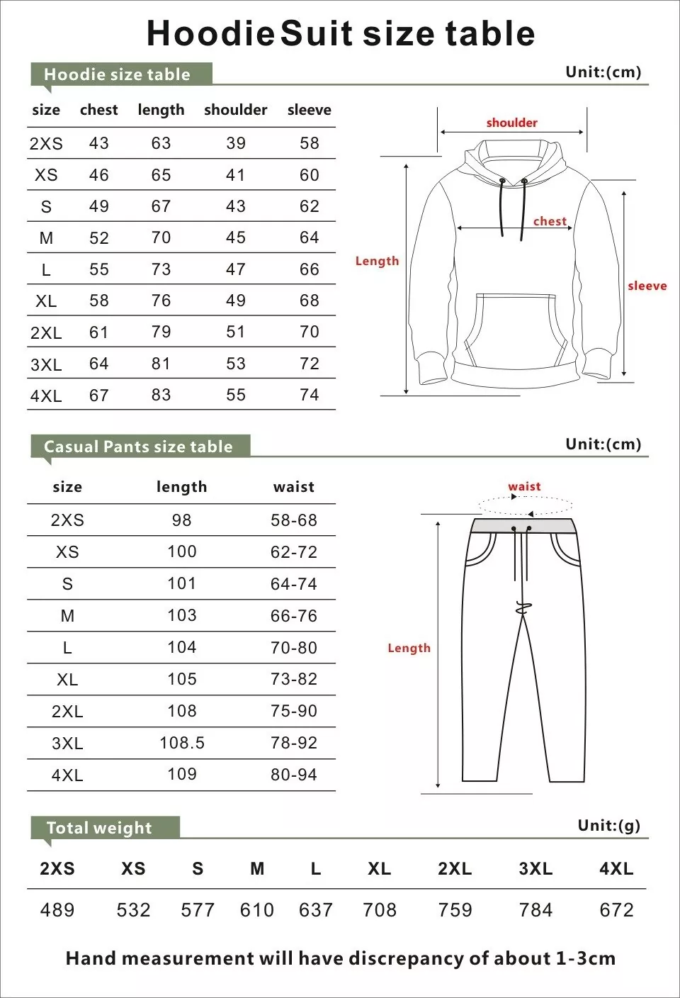 Tracksuit Size Chart