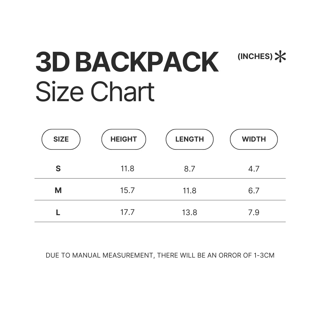 3D Backpack Size Chart - Cbum Merch