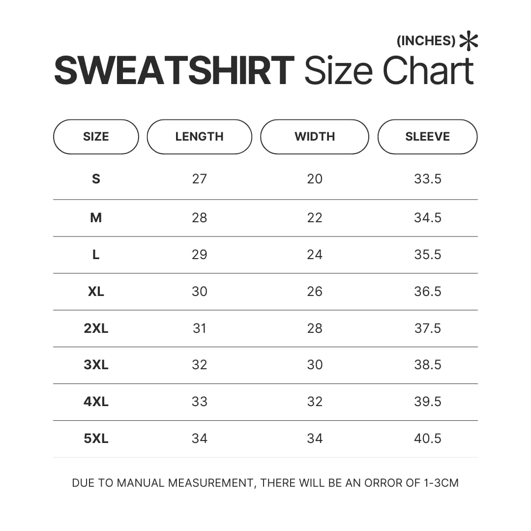 Sweatshirt Size Chart - Cbum Merch
