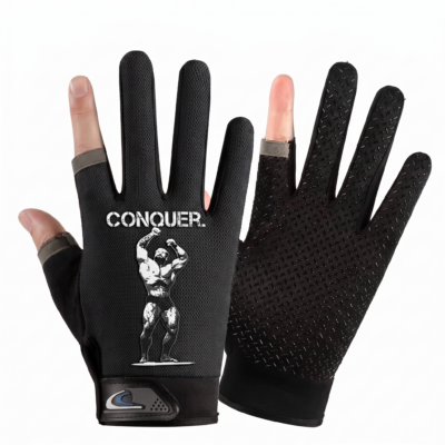Cbum Conquer Black Printed Gym Gloves